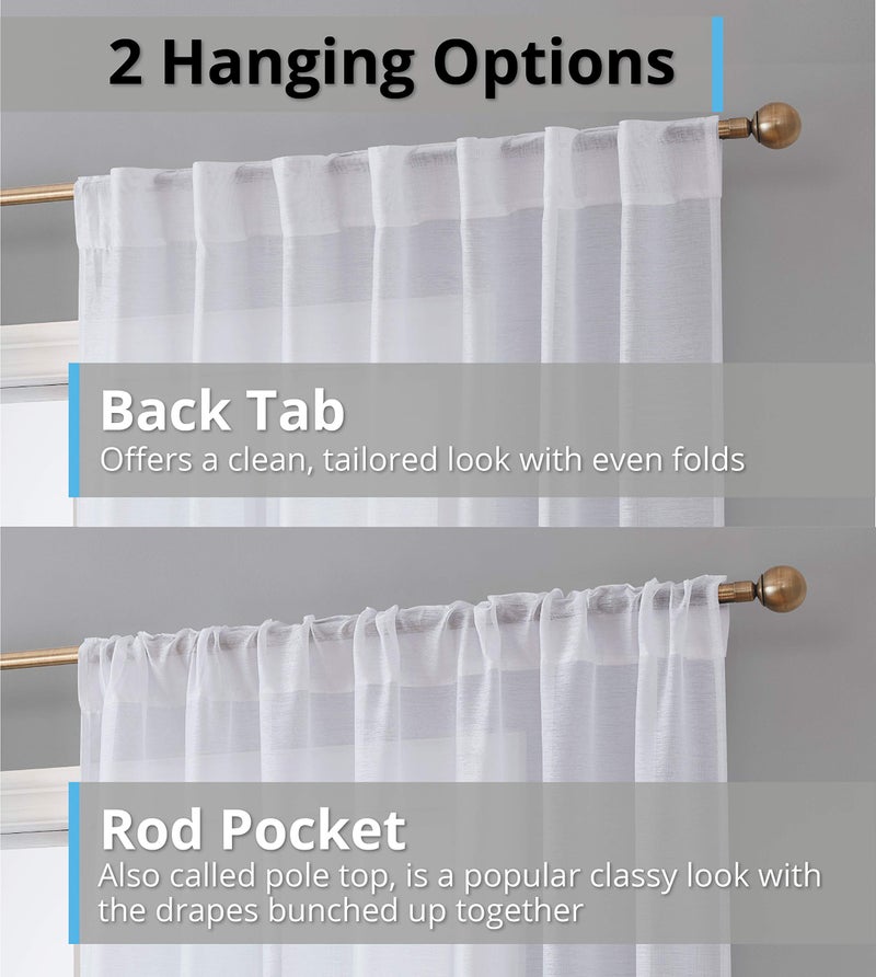 HLC.ME Lauren Semi Sheer Light Filtering Transparent Pocket Top & Back Tab Lightweight Short Window Curtains Drapery Panels Bedroom & Living Room, 2 Panels (54 x 63 Inch, White) - Image 4